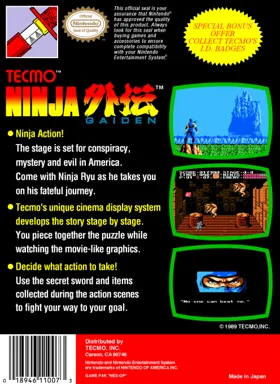 Ninja Gaiden (USA) (Beta) box cover back
